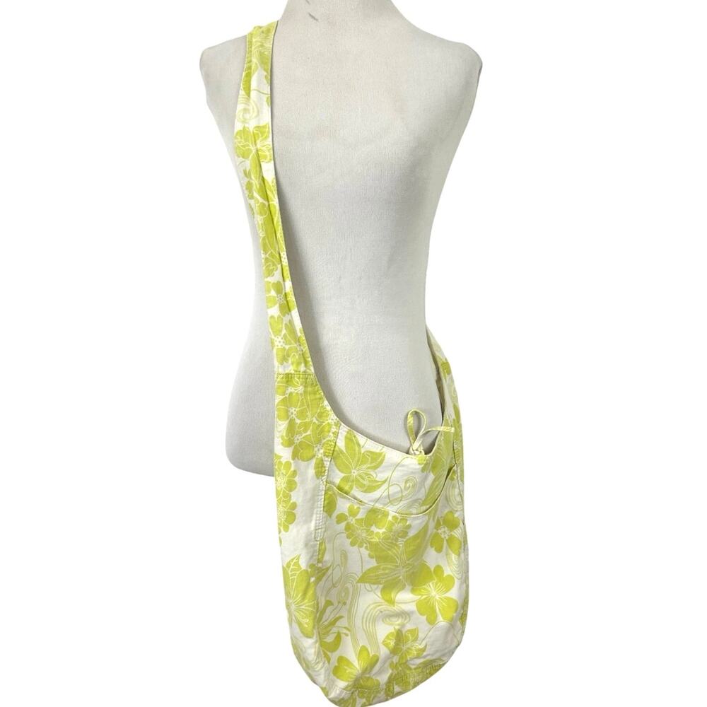 Boho Tropical Floral Cotton Hobo Shoulder Bag Green White Beach Purse Lined